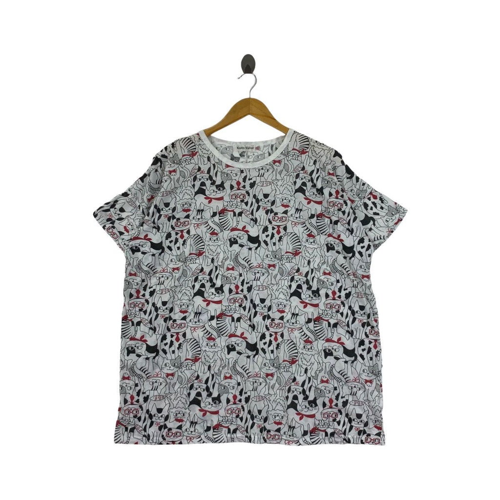 KEITH VALLER JAPAN Infinity Cat Painting Baggy Tee Shirt Top AOP Over Print