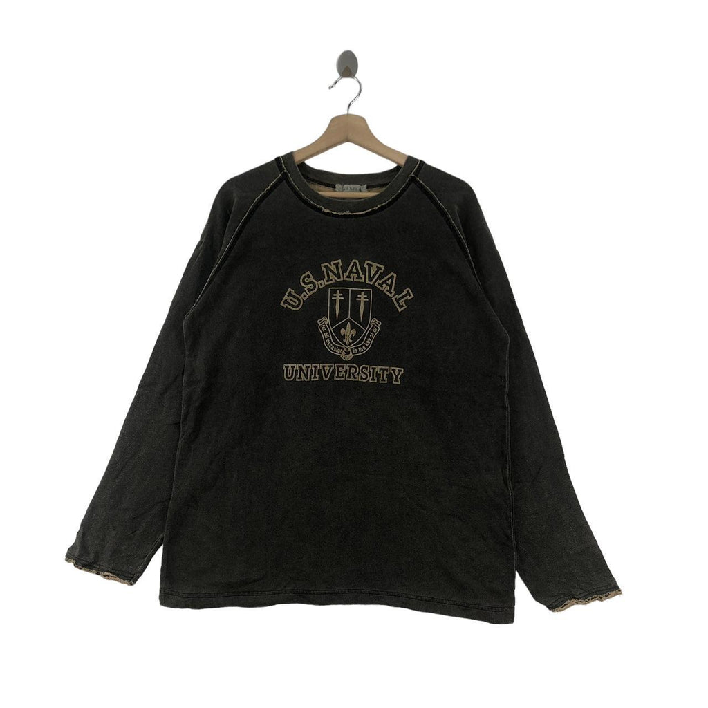 Vintage US NAVAL UNIVERSITY Alma Mater Collegiate Sweatshirt Pullover Sweater Crest Logo