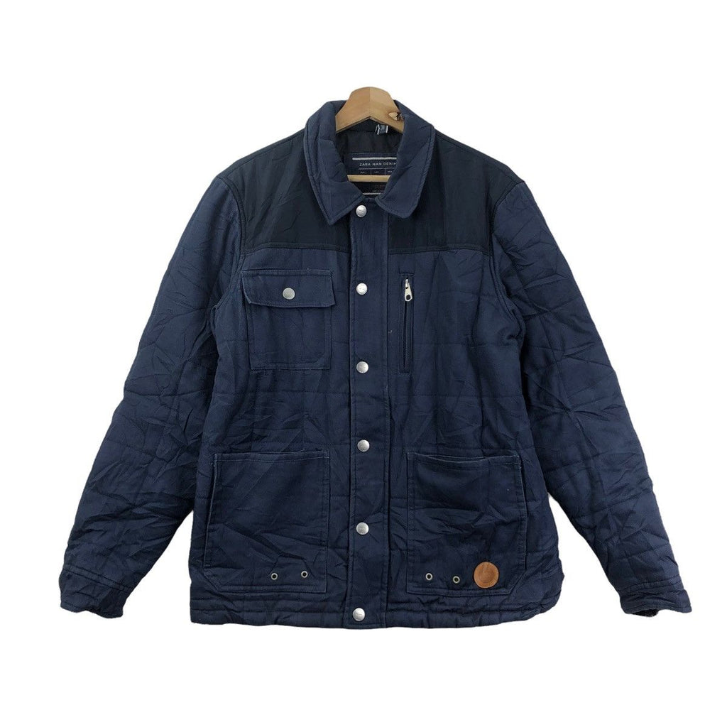 ZARA MAN DENIM Collection Puffer Indigo Bomber Jacket Parka Windbreaker Coat