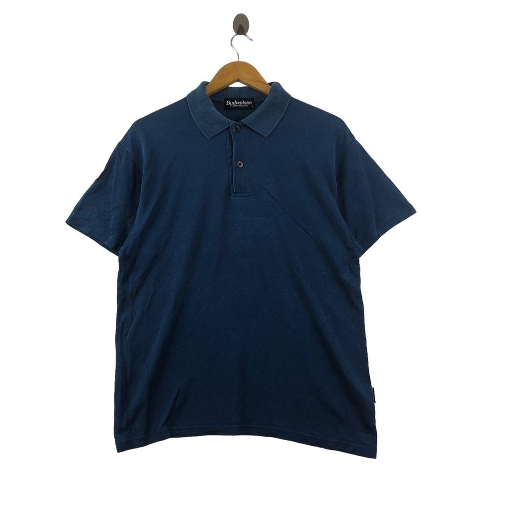 Vintage 90’ BUDWEISER USA St Louis Beer Brew Blue Polo Tee Shirt Top