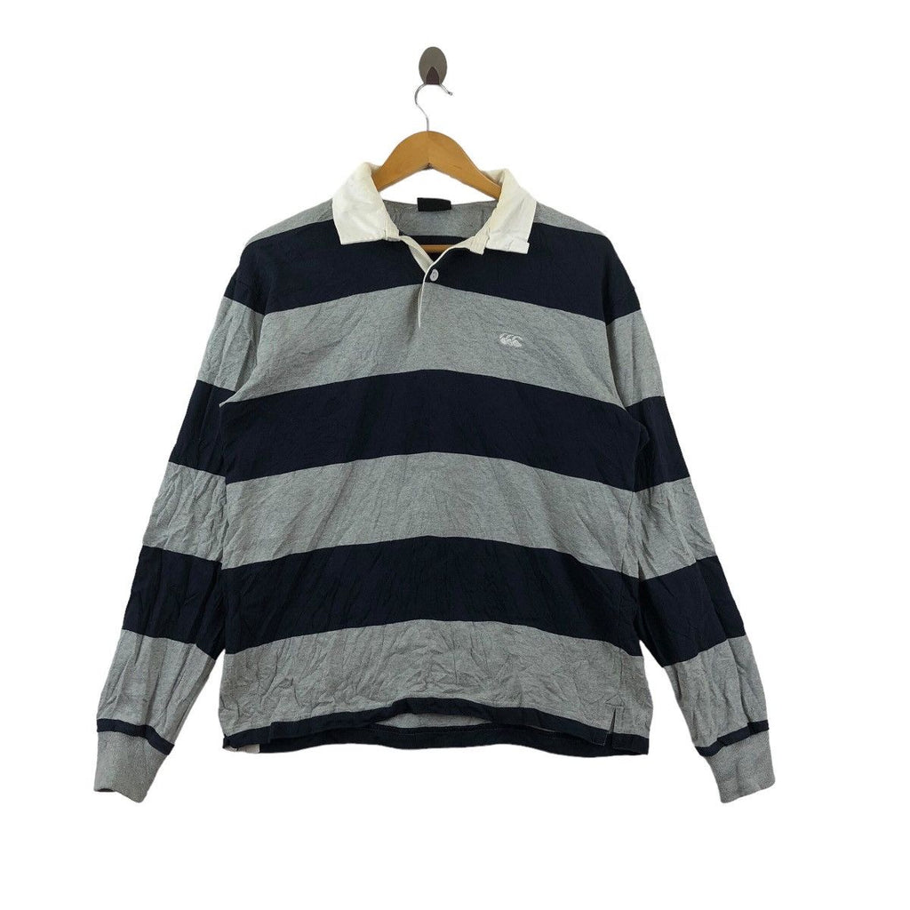 Vintage CANTERBURY RUGBY New Zealand Striped Jersey Shirt Gray Polo Tee Sweater Pullover
