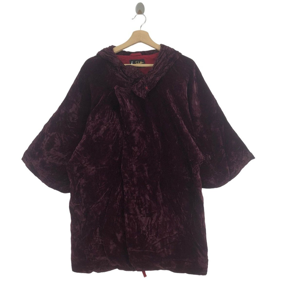 Vintage 70’ SCHEIBLER WEST GERMANY Velvet Maroon Coat Cape Jacket Overcoat Blouse Windbreaker