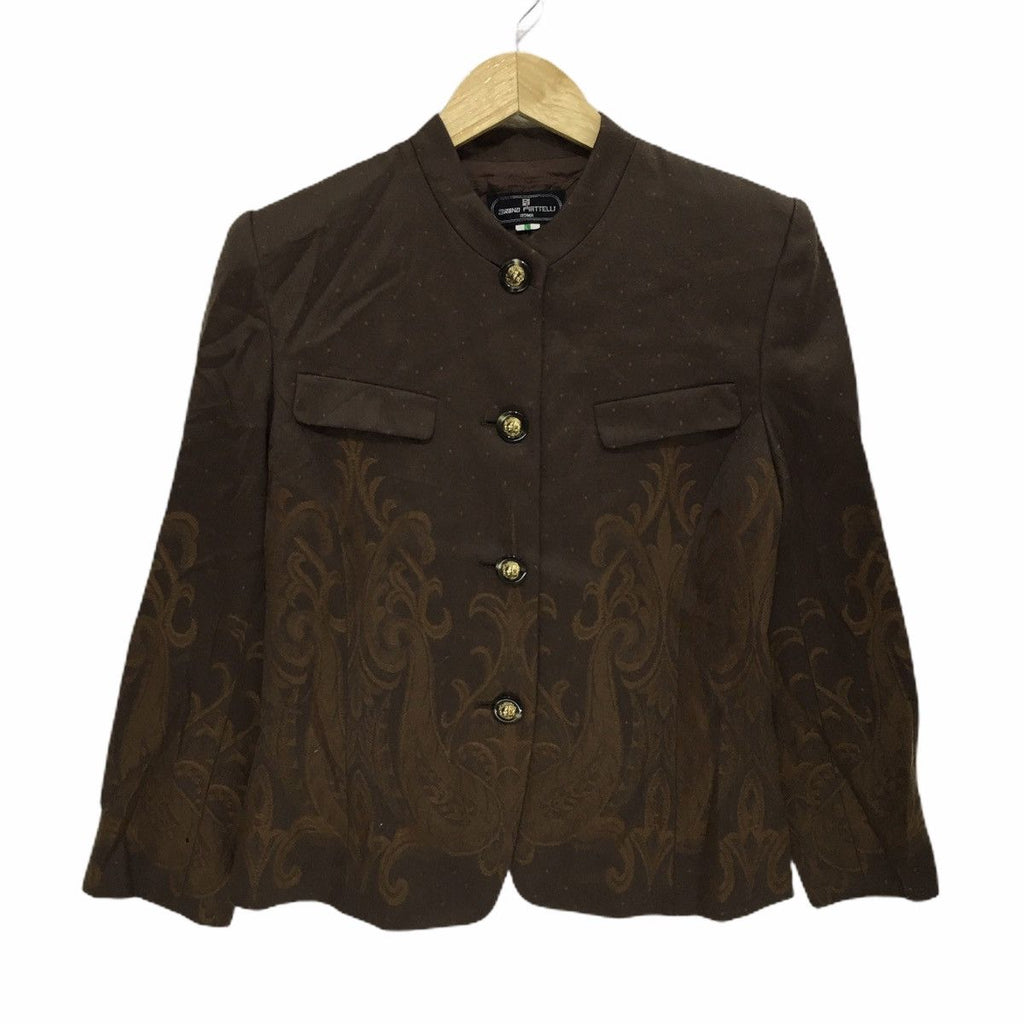 Vintage BRUNO PIATTELLI ROMA Floral Painting Gold Buttons Tweed Jacket Blazer Coat