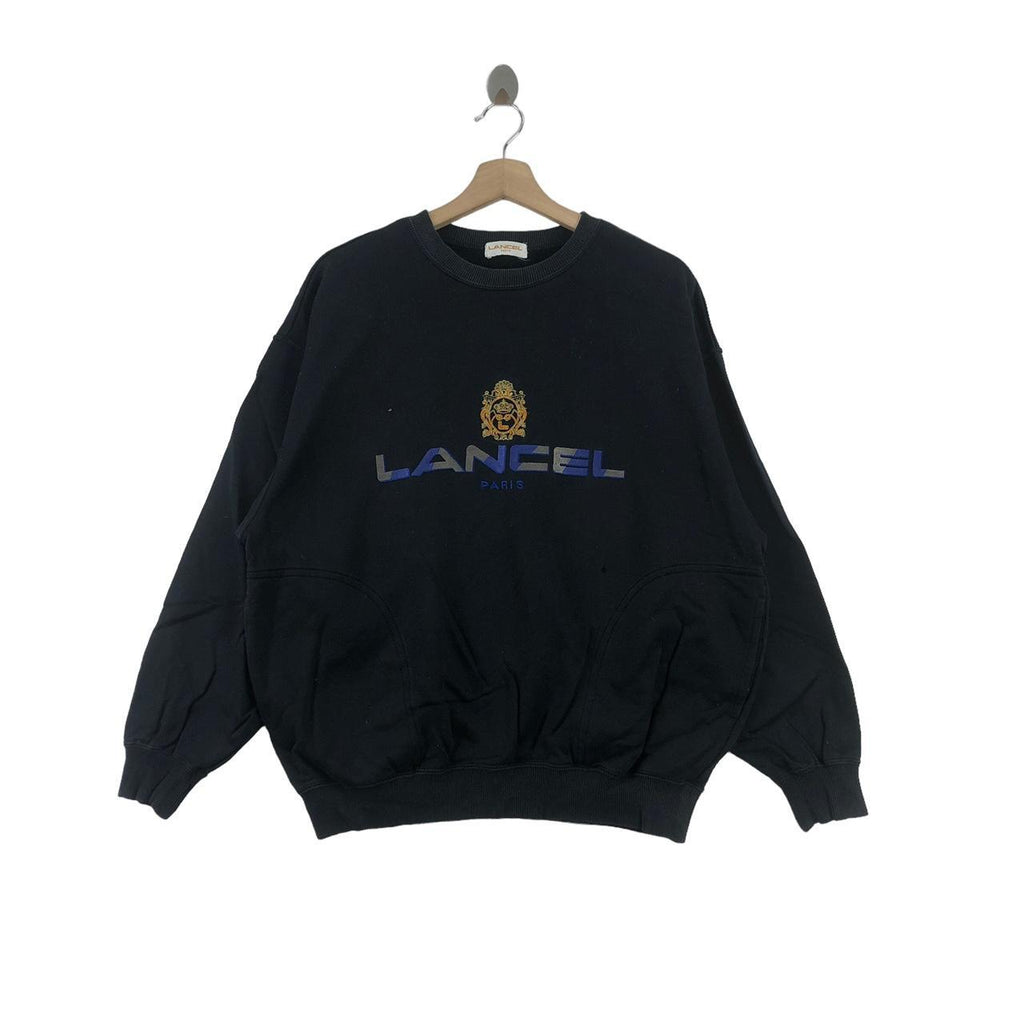 Vintage 90’ LANCEL PARIS Crest Embroidered Logo Sweatshirt Pullover Sweater Designer Made In Japan