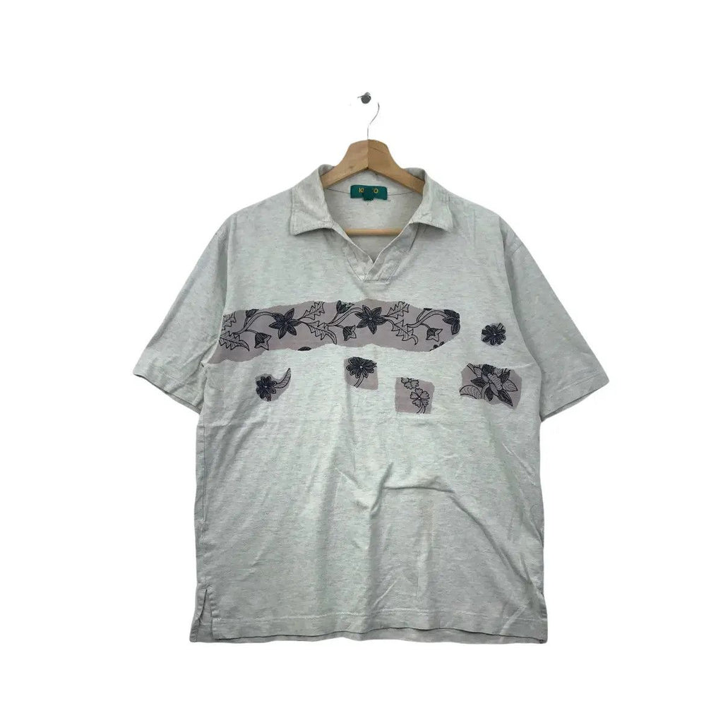 Vintage KENZO PARIS GOLF Floral Pop Art Polo Tee Shirt Jeans Flowers Artwork