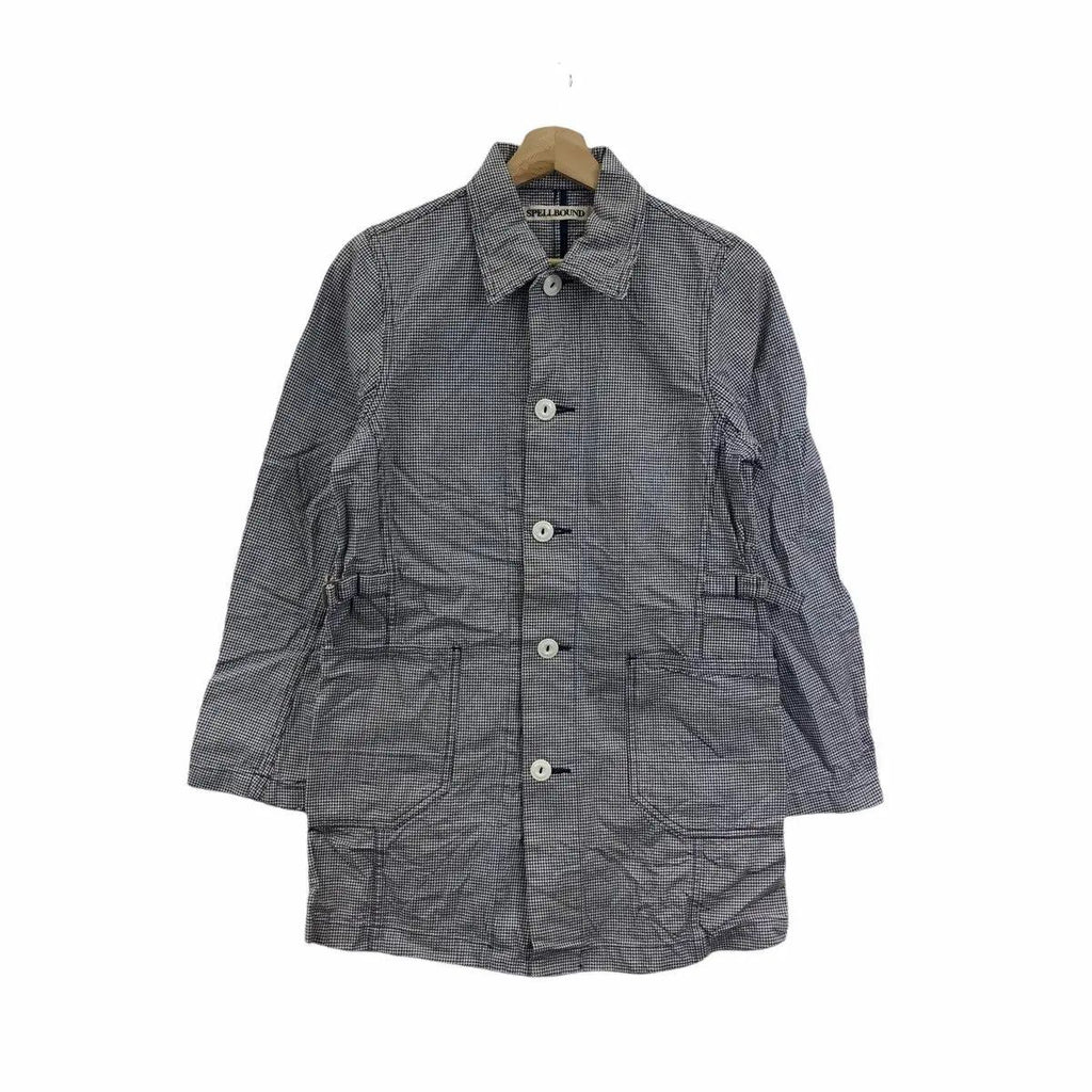 Vintage SPELLBOUND JAPAN HOUNDSTOOTH Deisgn Trench Coat Parka Jacket Denim Osaka