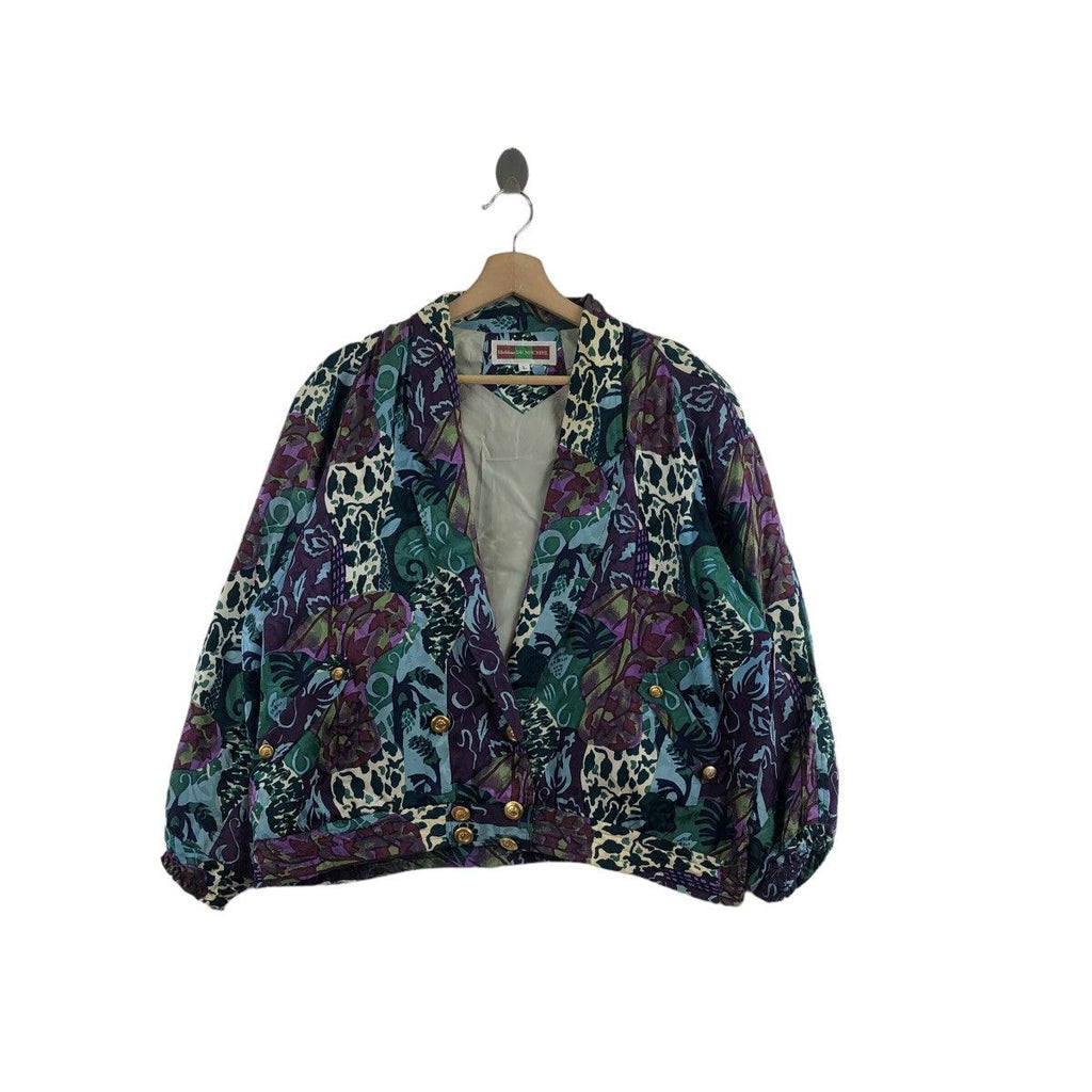 Vintage HELENE DE MICHEL Floral Painting Nature Full Print Jacket Coat Windbreaker