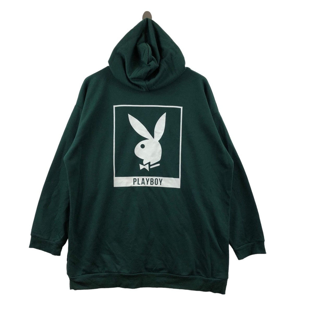 Vintage PLAYBOY BUNNY Cut Sew Design Baggy Green Hoodie Sweatshirt Sweater Pullover Jumper