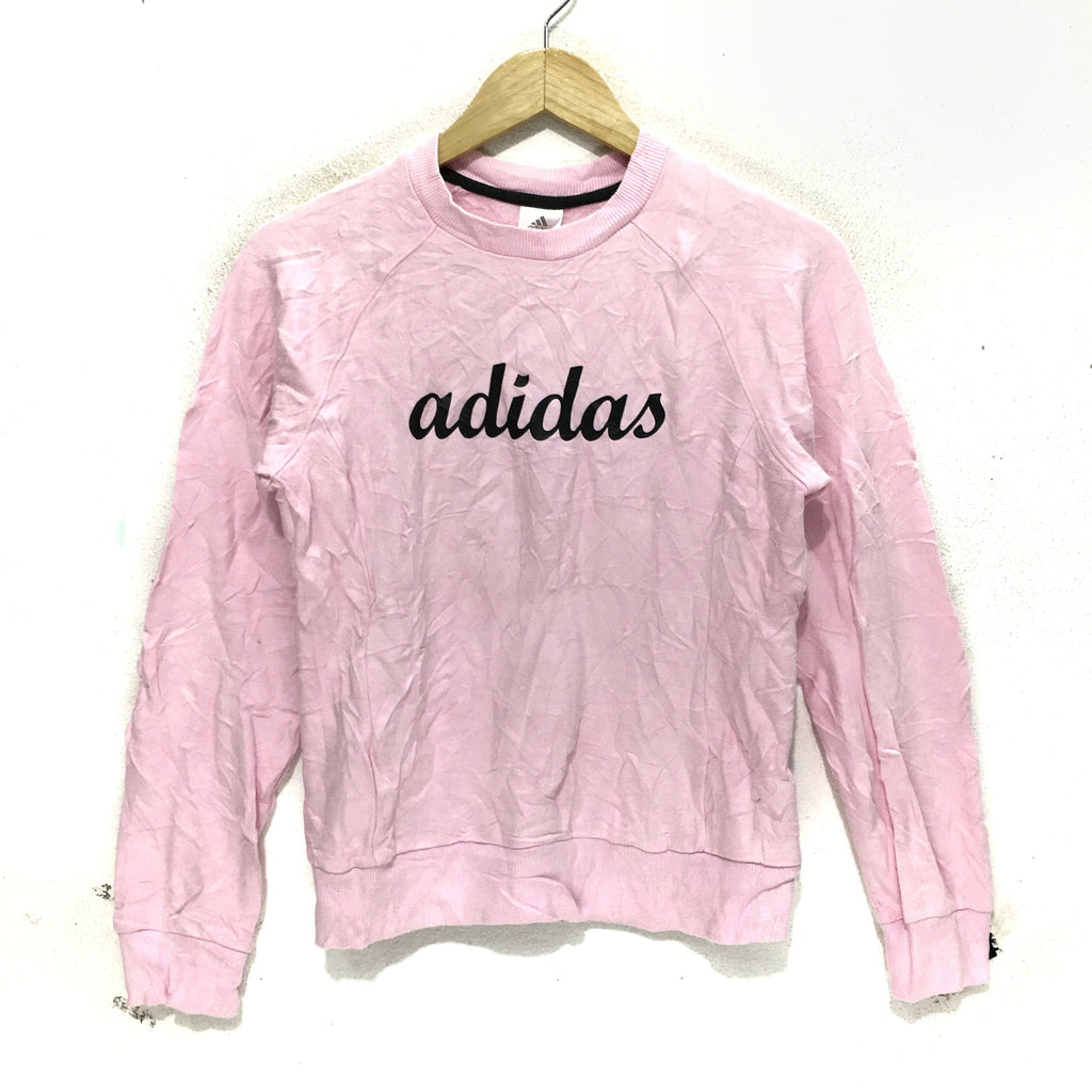 ADIDAS Sweatshirt Big Logo Spell Out Pullover Jumper Pink Crewneck Sweater