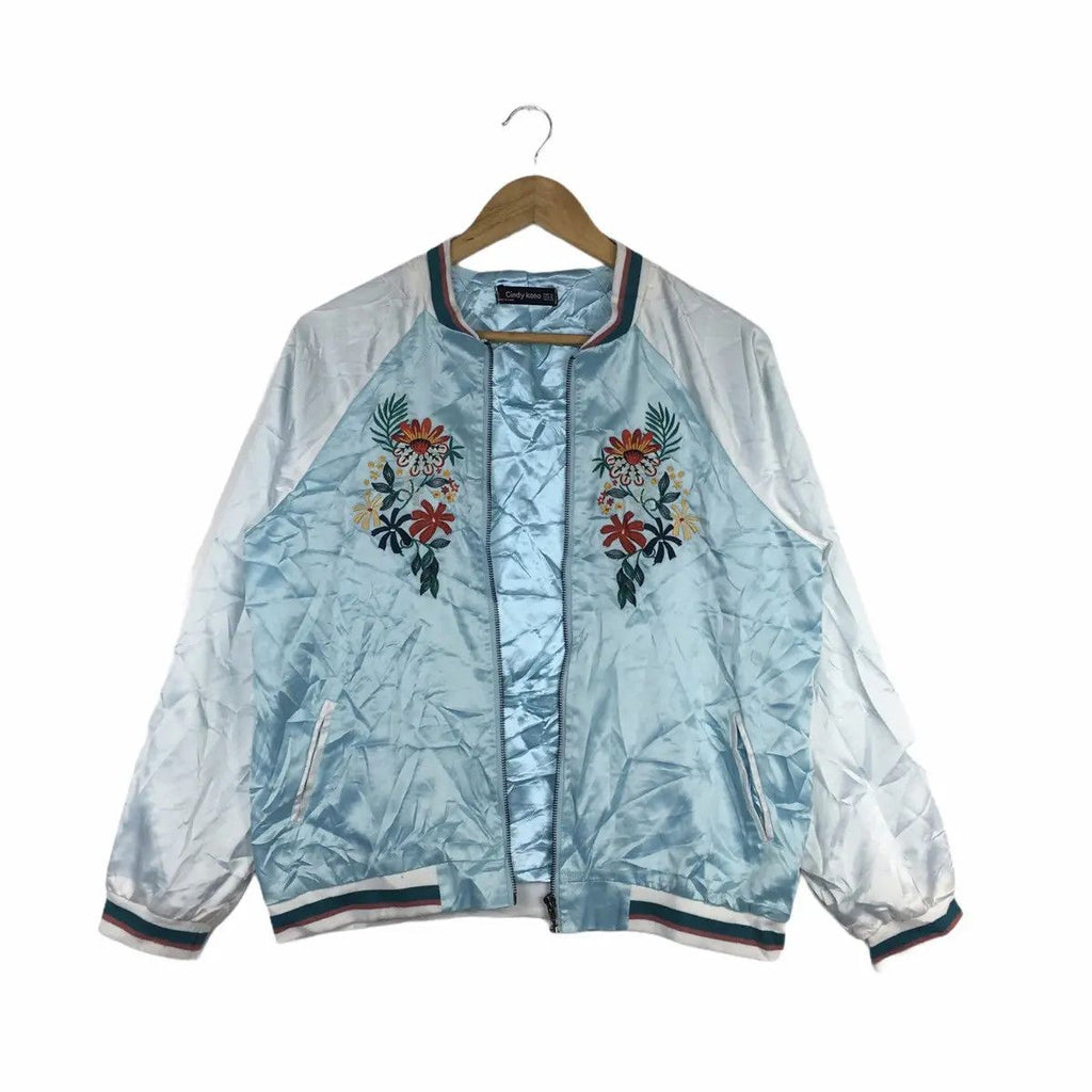 Vintage CINDY KONO JAPAN Floral Sukakan Jacket Windbreaker Sweater Souvenir Embroidered Logo