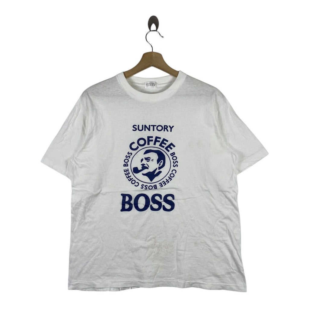 Vintage 90’ SUNTORY COFFEE BOSS Original Design Tee Shirt Top Studio Japan