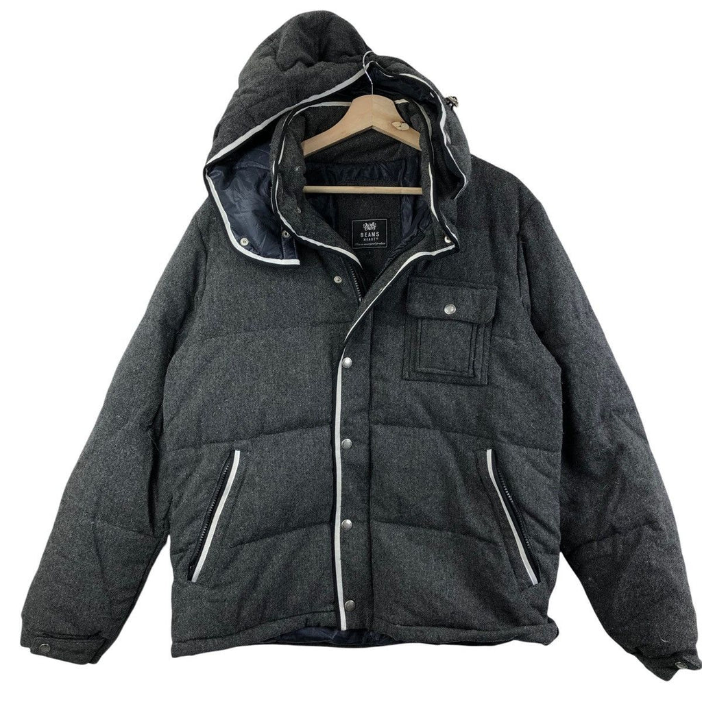 BEAMS PLUS HEART Collection Puffer Down Quilted Winter Jacket Parka Coat Hoodie Ski