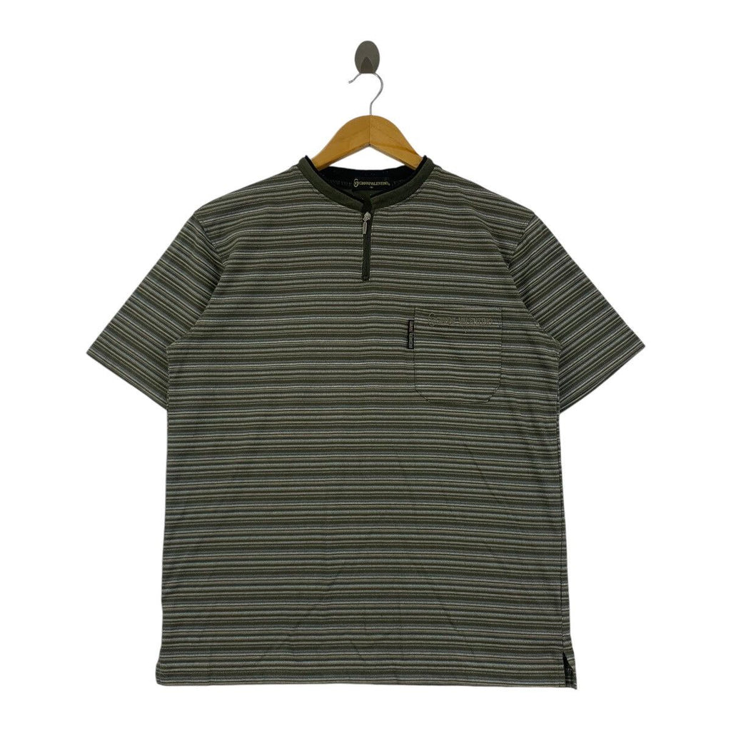 Vintage GIANNI VALENTINO ITALY Striped Pocket Tee Shirt Top Quarter Pocket