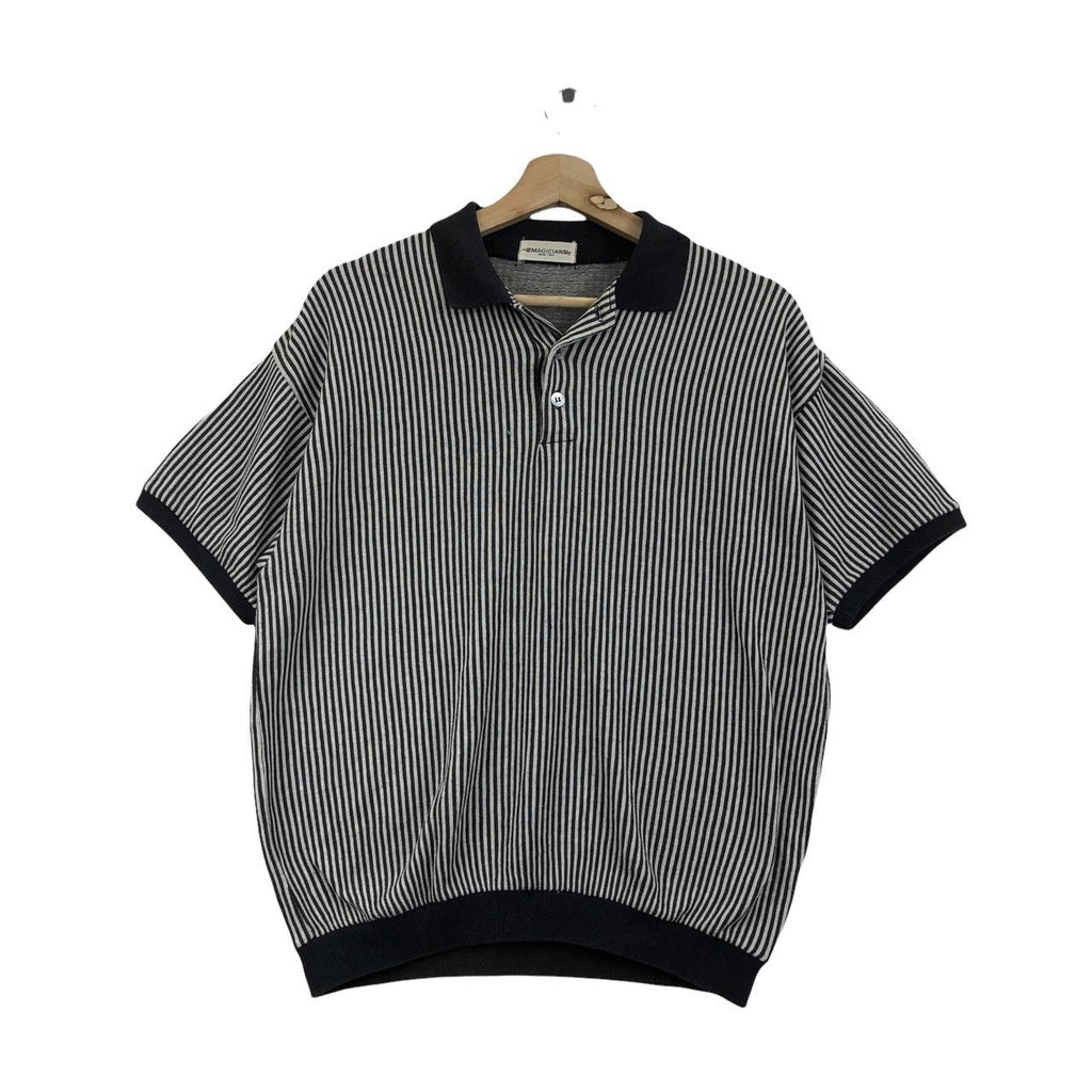 Vtg MAGICIAN MILAN ITALY Designer Striped Henley Sweatshirt Sweater Pullover Jumper