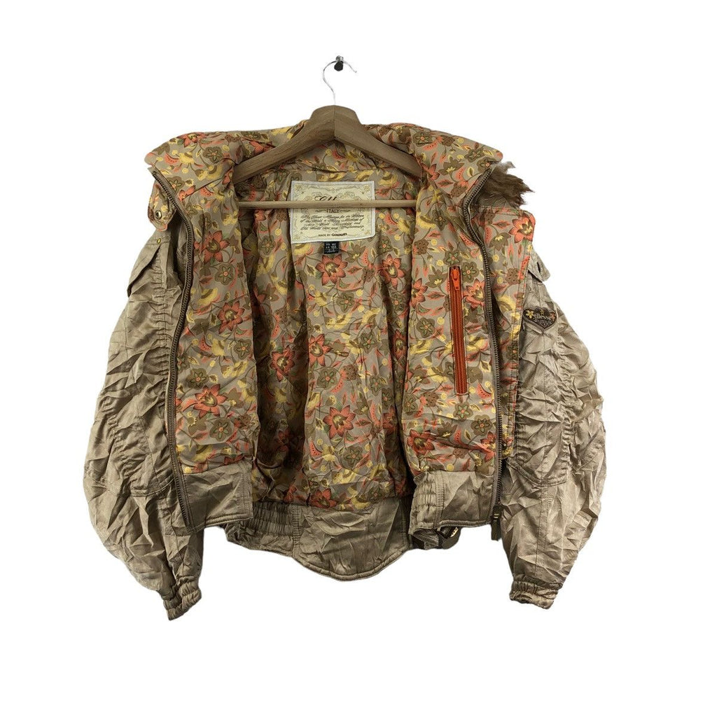 Vintage ELLESSE ITALY SUNFLOWER Goldwin Floral Winter Heavy Jacket Hoodie Parka Ski Parka Trench Coat