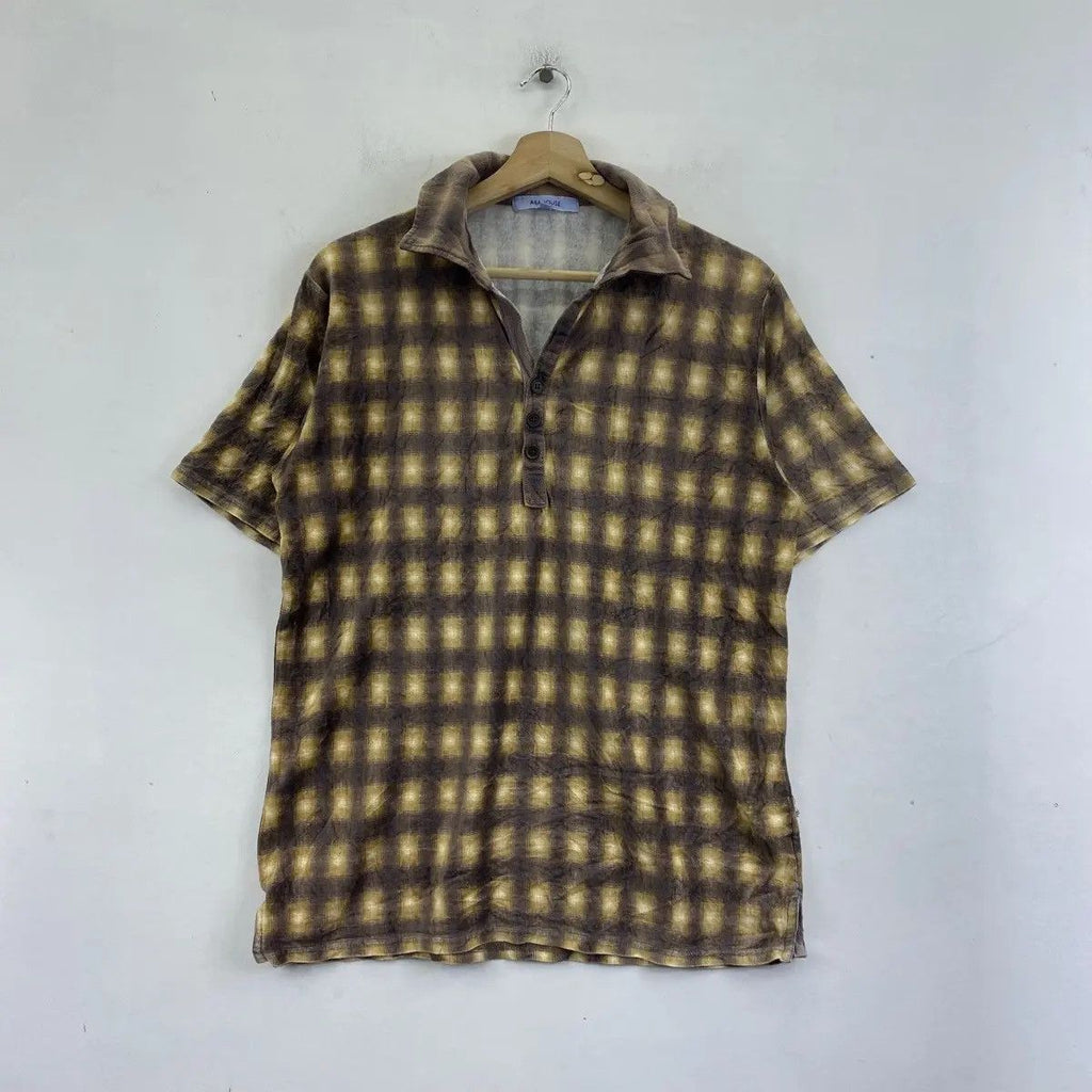 Vintage ABAHOUSE JAPAN AOP Tartan Monogram Polo Tee Shirt Collar Zucca Plaids Checks