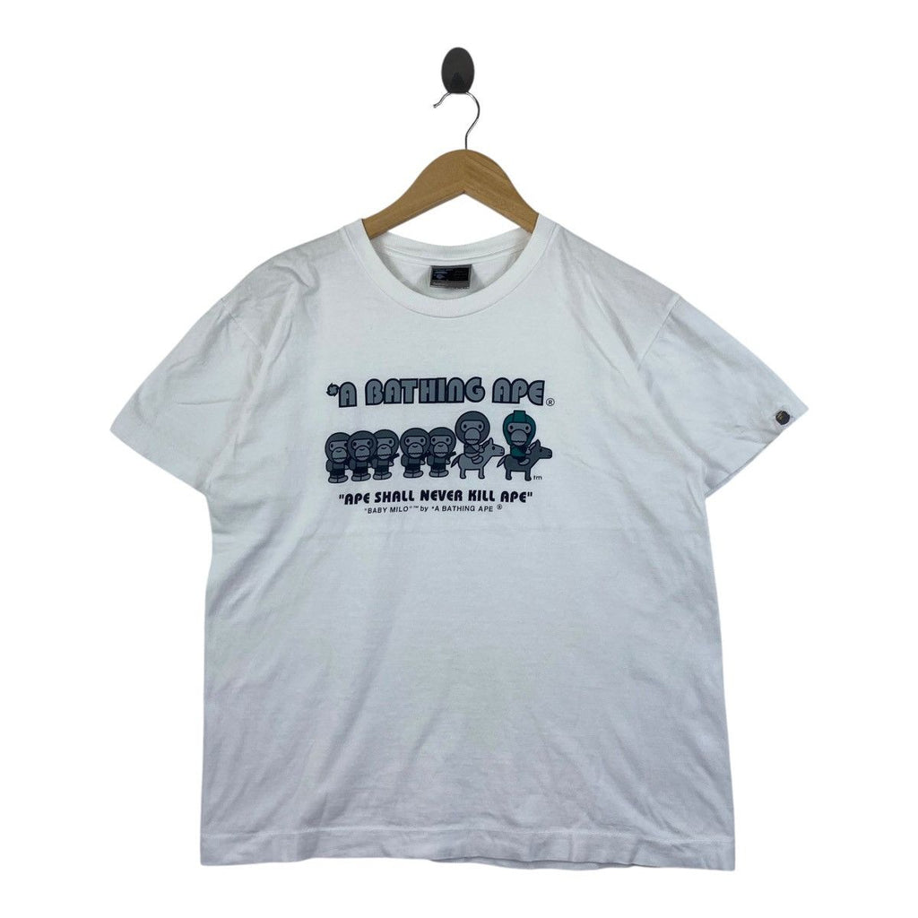 Vintage BAPE A BATHING APE Shall Never Kill Baby Milo Tee Shirt Top Ideograpeh Tag