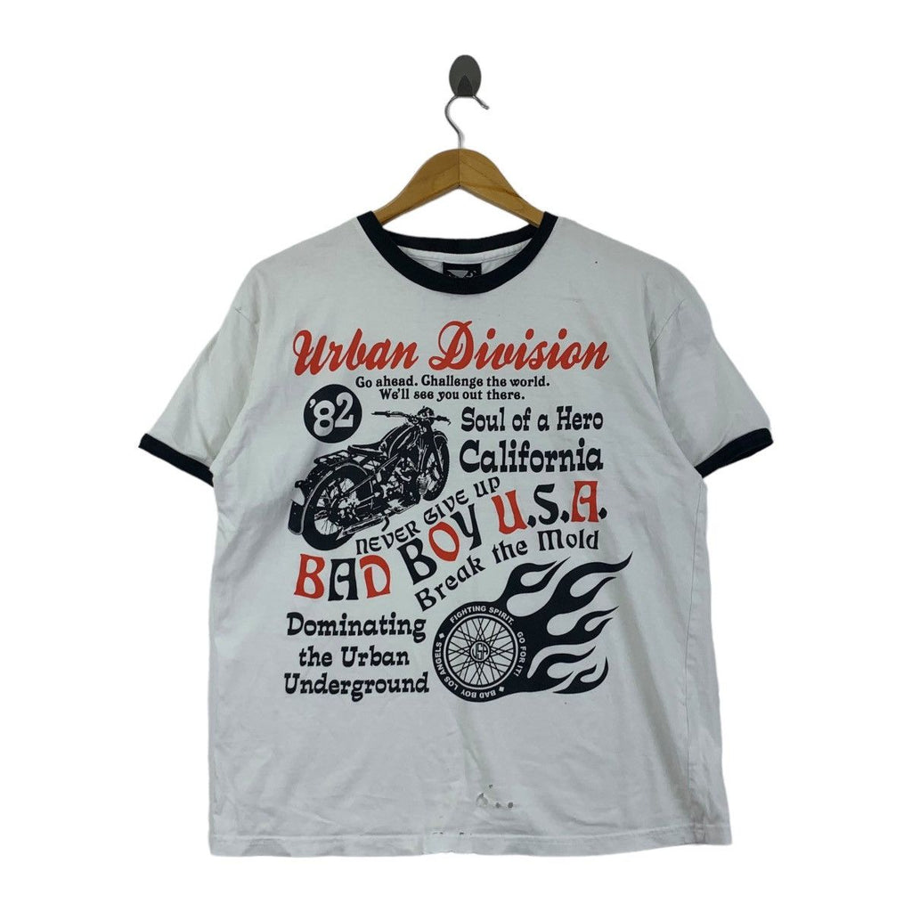 Vintage BAD BOY USA Urban Division Motorcycle Tee Shirt Top Soul California
