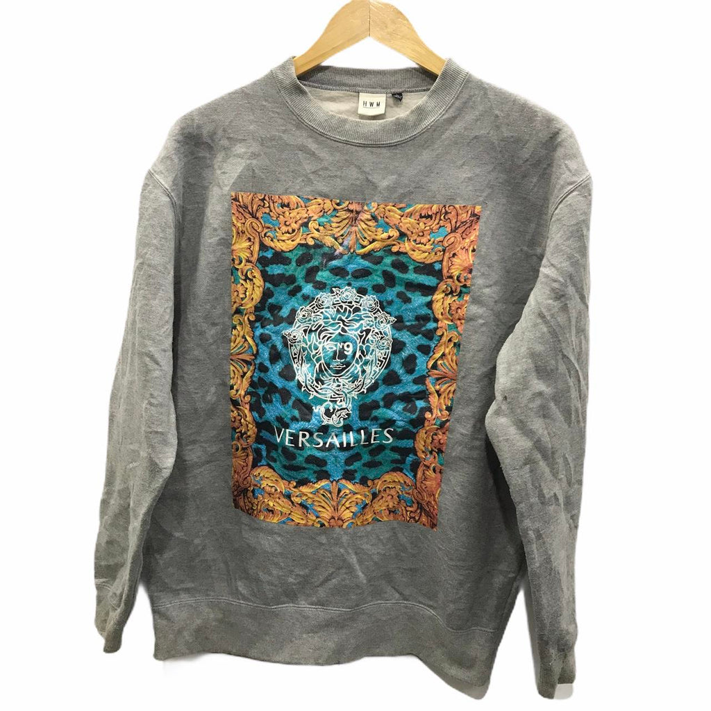 Vintage HWM VERSAILLES Made In USA Sweatshirt Grey Jumper Big Logo Spell Out Crewneck Sweater