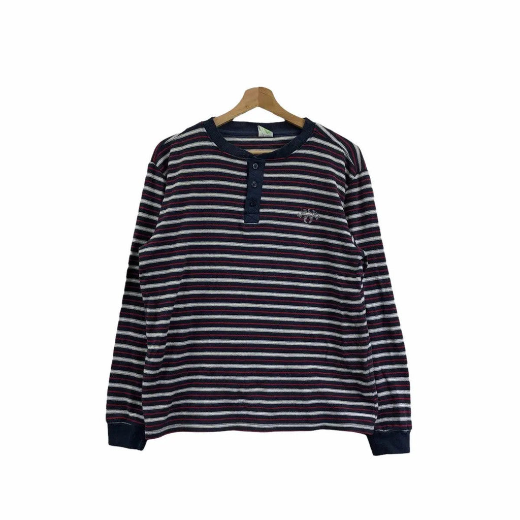 Vintage HANG TEN SURFING Hawaii Striped Henley Sweater Sweatshirt Tee Shirt