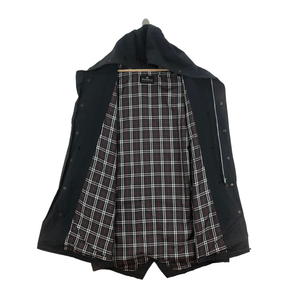 Vtg BURBERRY LONDON Nova Checks Distress Parka Hoodie Natural Dye Trench Coat