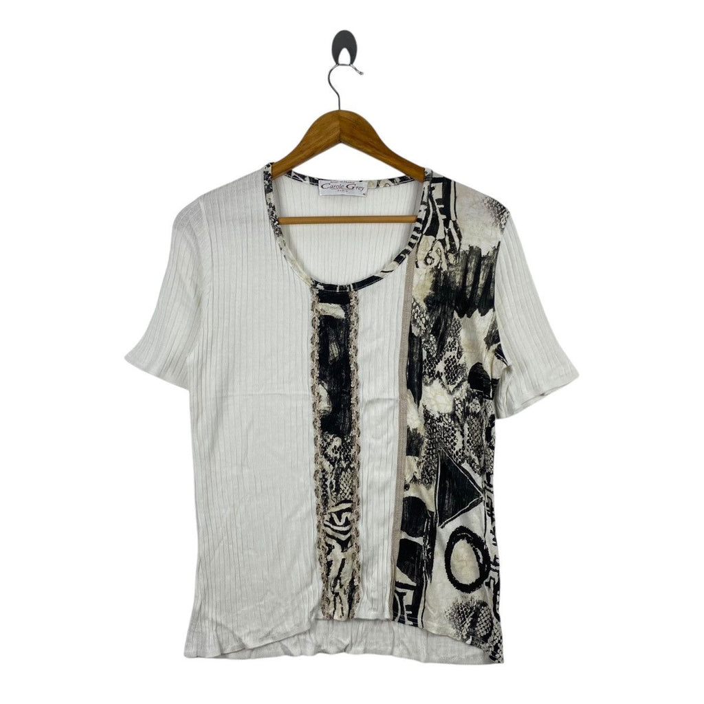 Vintage CAROLE GREY PARIS Made In France Patchwork Tee Shirt Top Embossed Logo