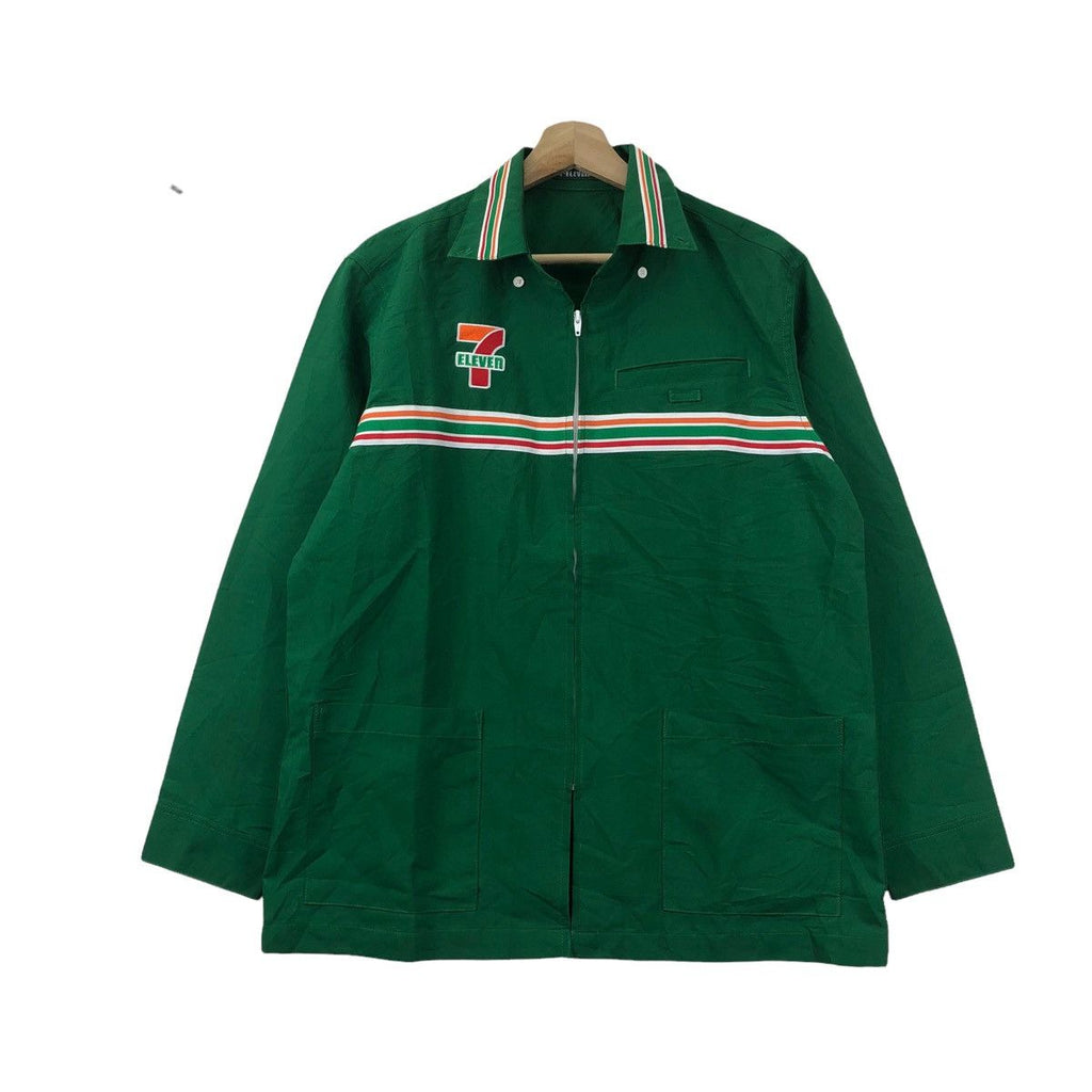 Vintage 7 ELEVEN JAPAN Uniform Workwear Green Jacket Windbreaker Long Sleeve