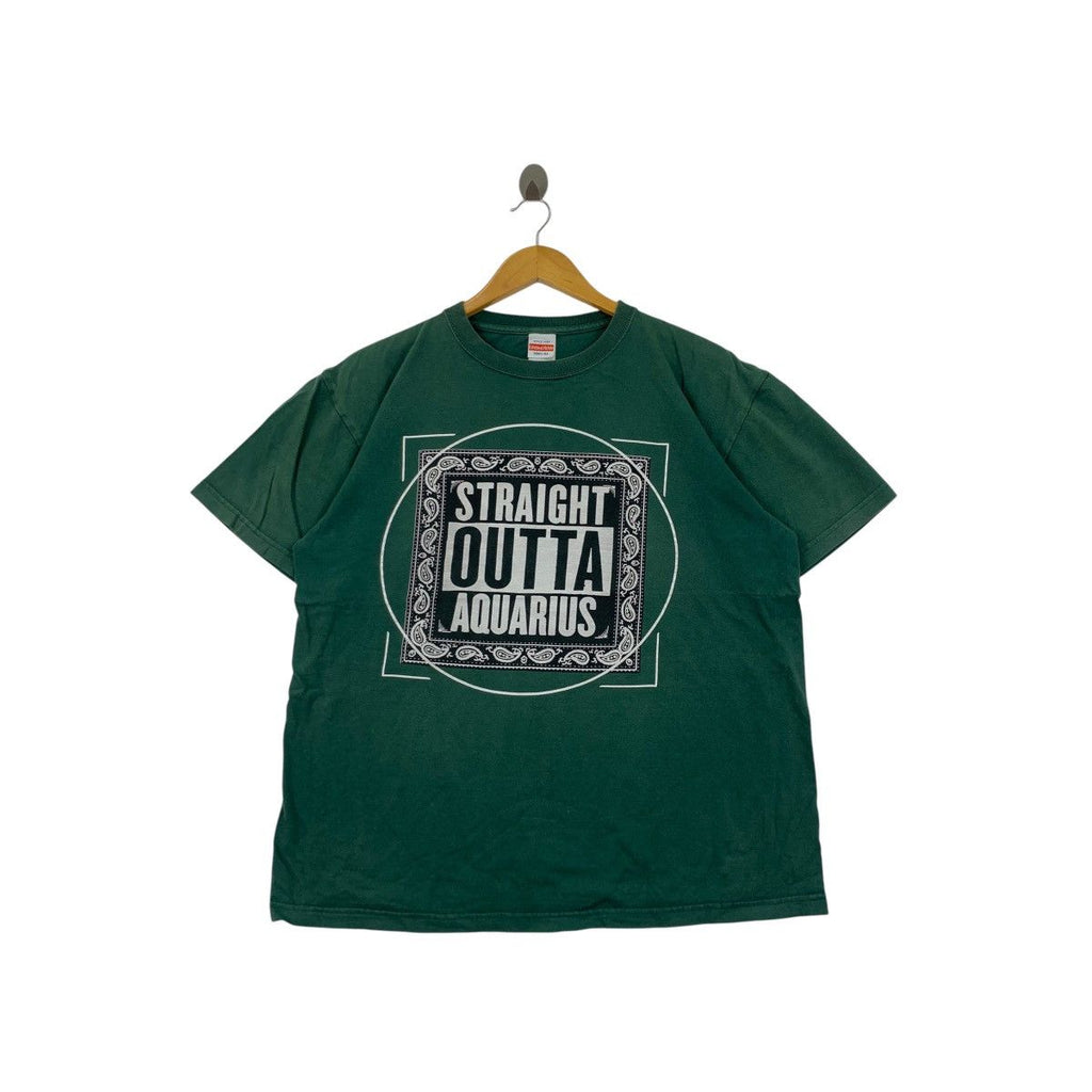 STRAIGHT OUTTA AQUARIUS Japanese Hip Hop Rap Tee Shirt Top Sun Faded