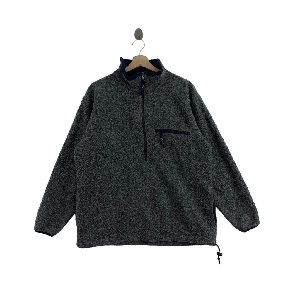 Vtg L.L. BEAN USA OUTDOOR Deep Pile Gray Fleece Jacket Sherpa Cardigan Windbreaker