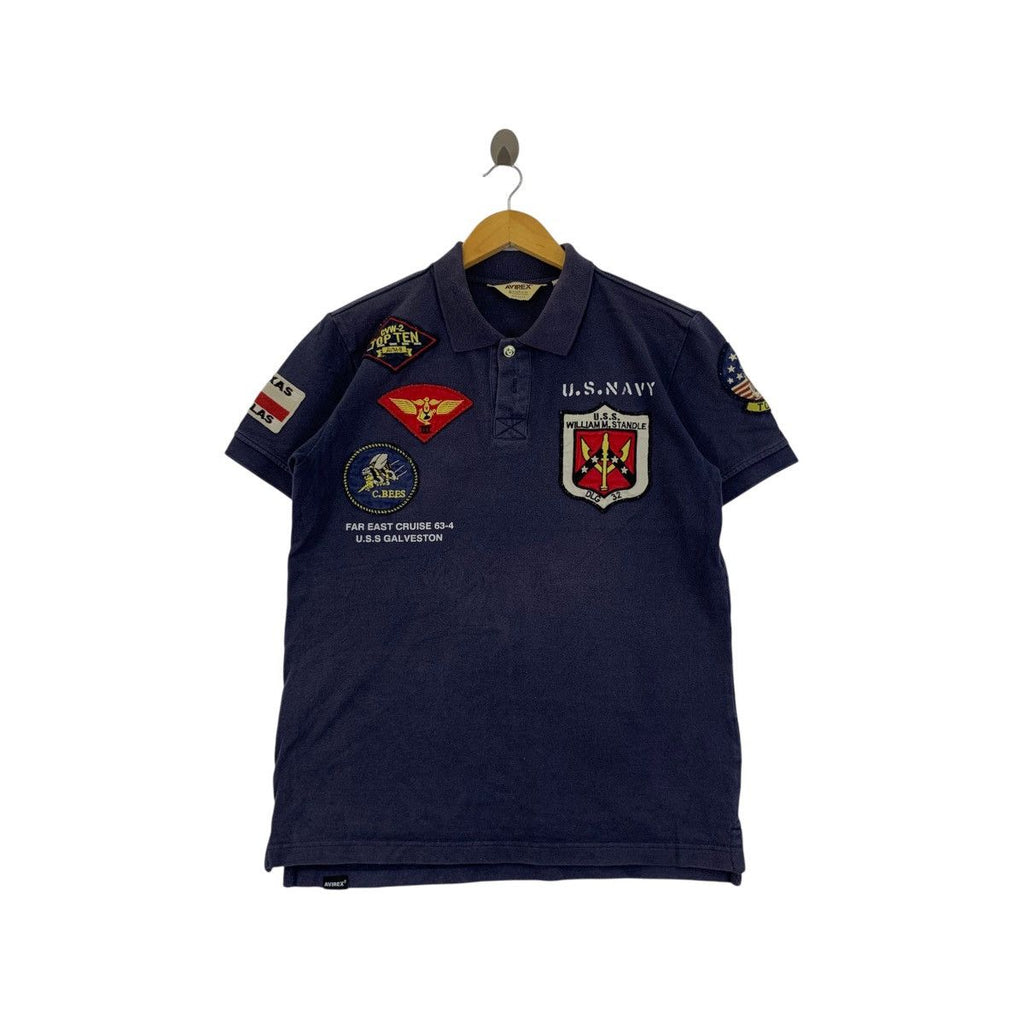 Vintage AVIREX USN TOMCAT US Navy Dallas Polo Tee Shirt Top Texas Far East Cruise