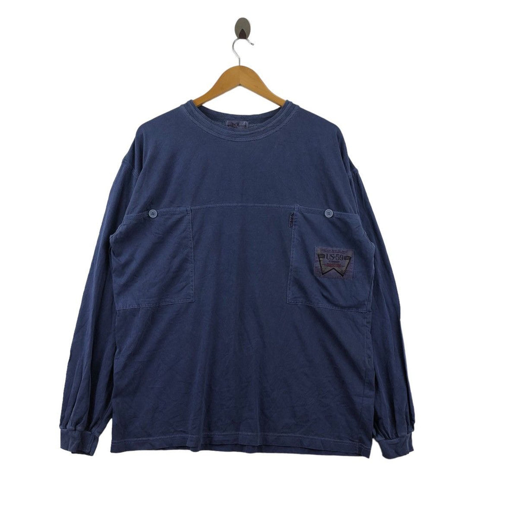 Vintage 90’ US 59 Straight Design Pure Natural Indigo Tee Shirt Long Sleeve Lolife