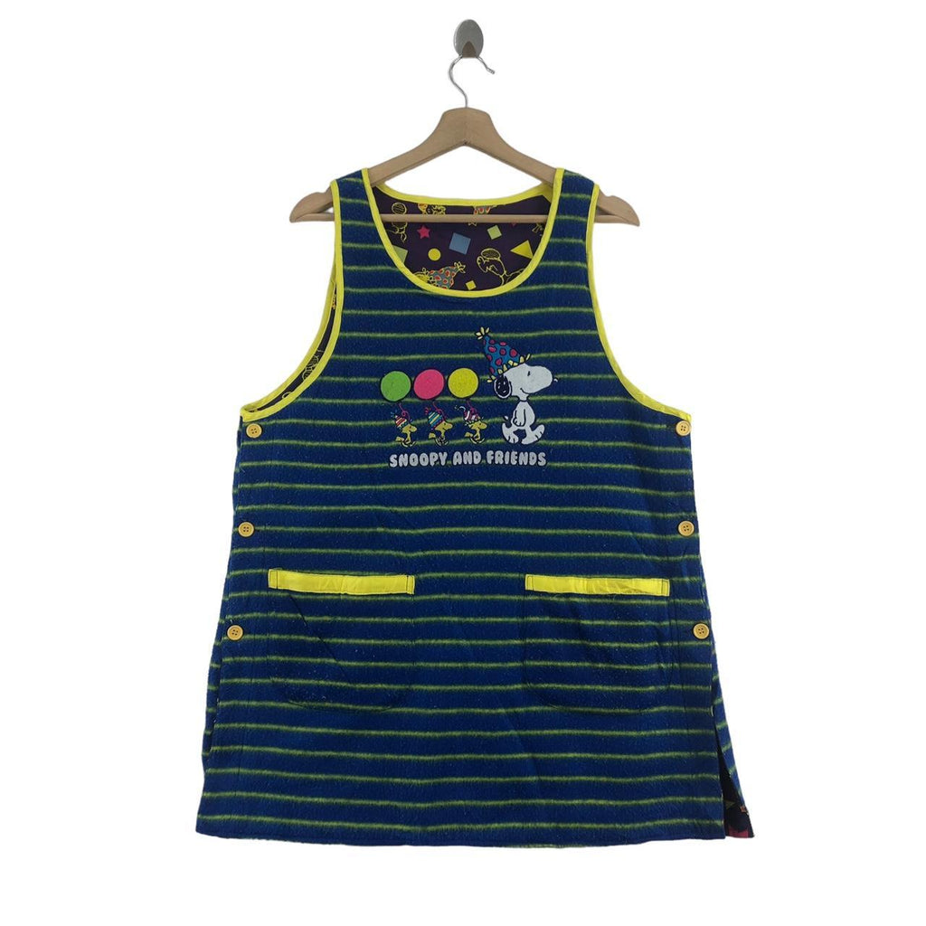 Vtg SNOOPY AND FRIENDS Peanuts Birthday Party Tank Top Tee Shirt Striped