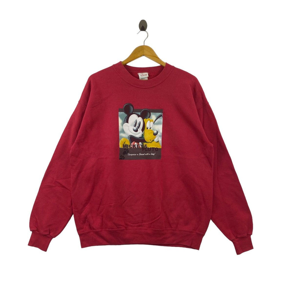 Vintage 90’ DISNEY STORE Mickey Mouse &amp; Pluto Hug Sweatshirt Sweater Pullover Jumper
