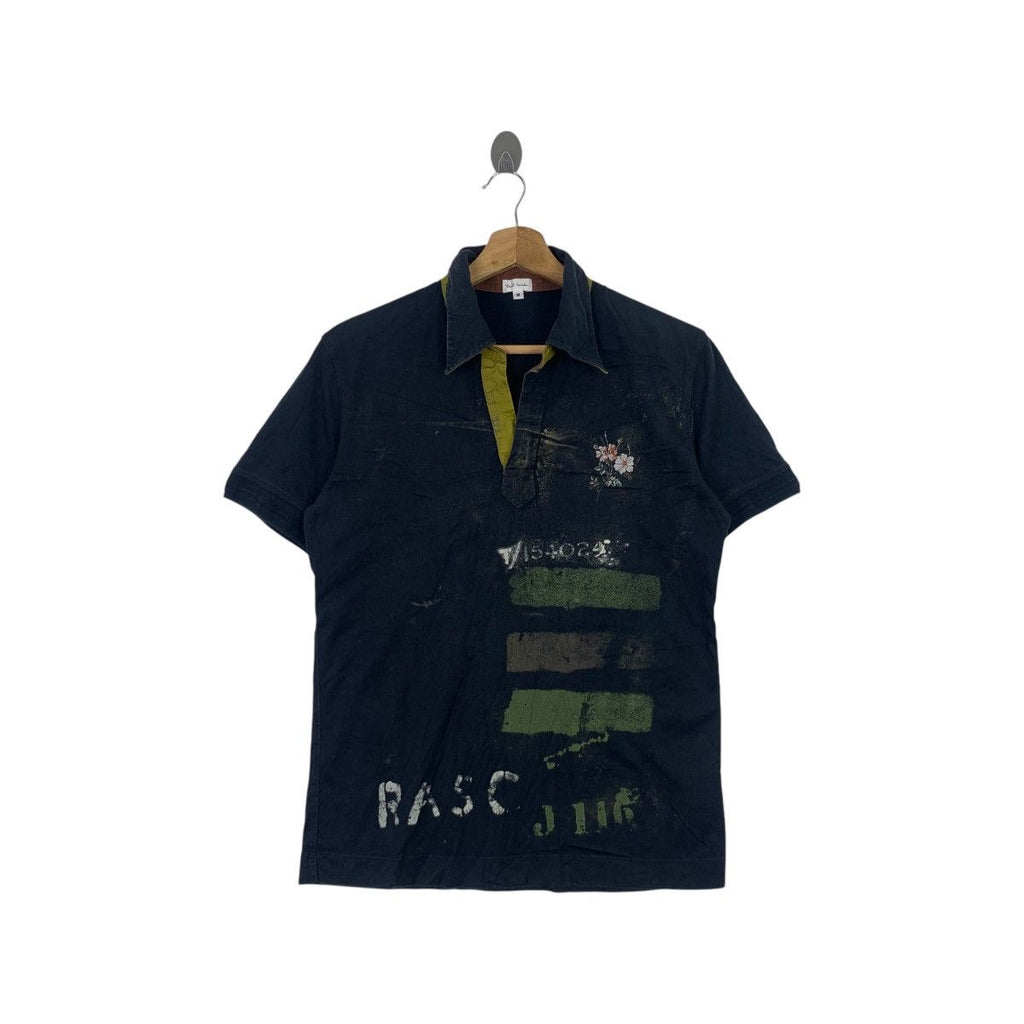 Vintage PAUL SMITH LONDON Floral Distress Design Polo Tee Shirt Top Painter