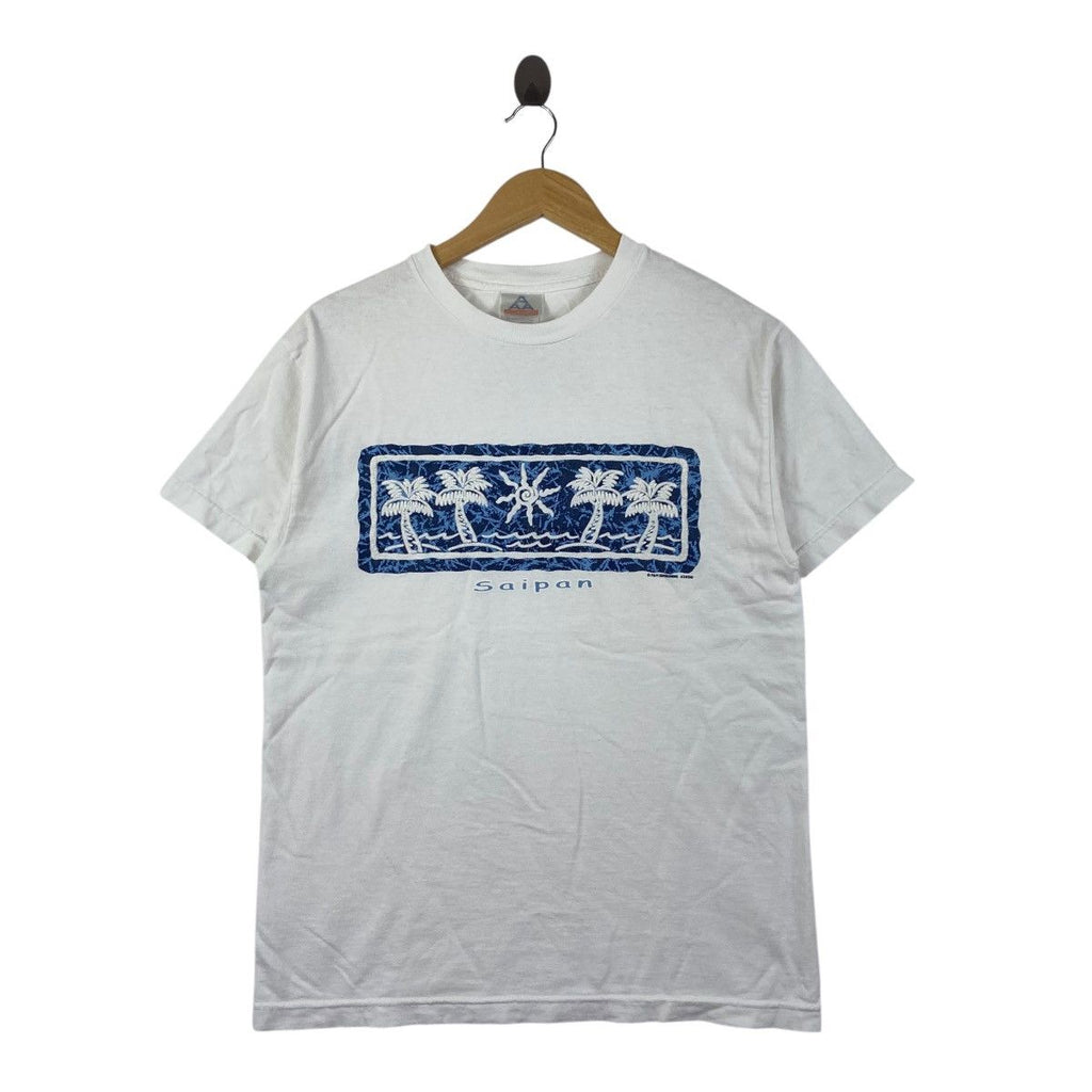 Vintage SAIPAN HAWAII ISLANDS Embossed Logo Tee Shirt Top Beach Vacation