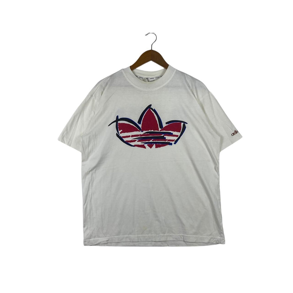 Vintage 90’ ADIDAS ORIGINALS TREFOIL Logo Double Sided Tee Shirt Top Artwork
