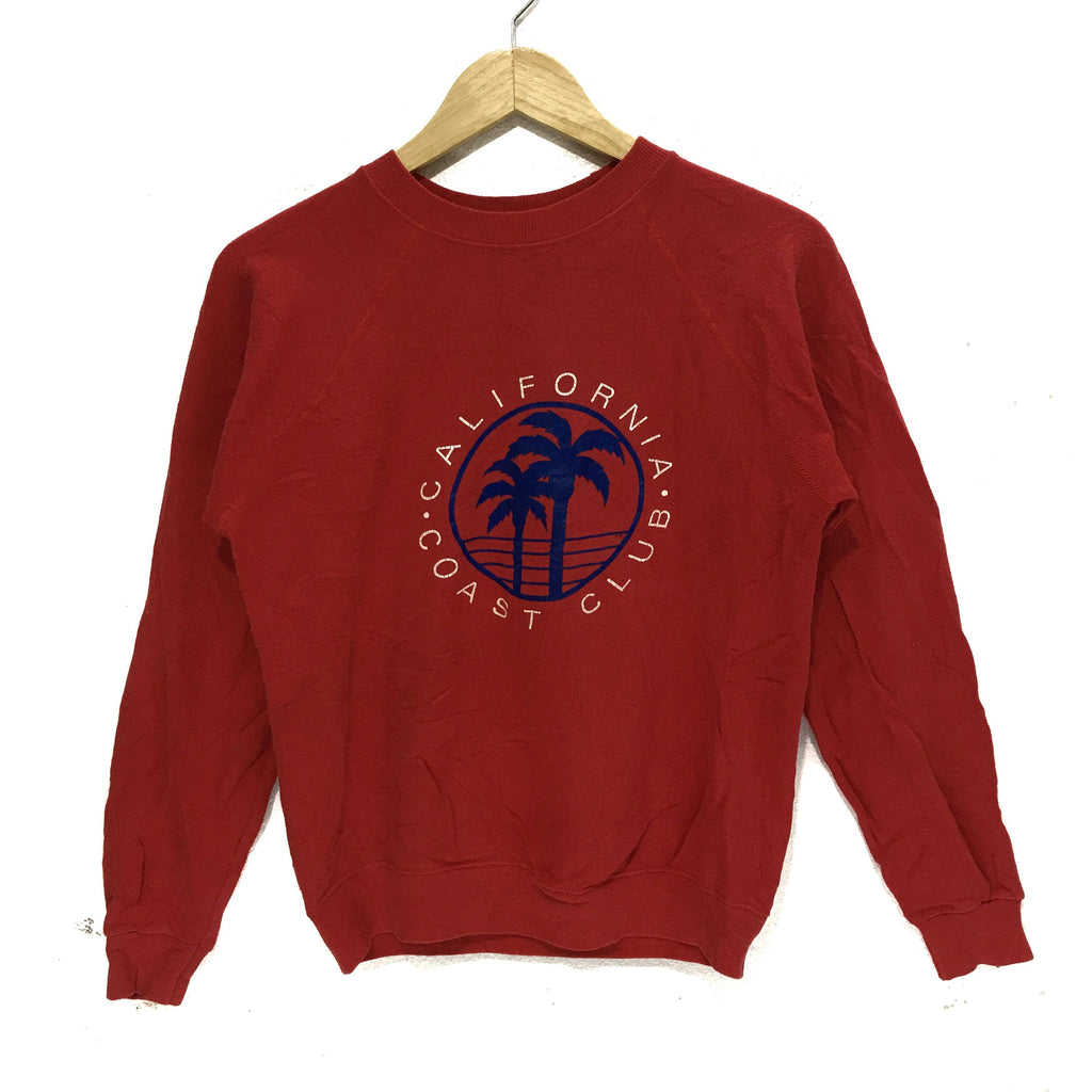 Vintage 80' CALIFORNIA COST CLUB Surf Beach Hanes Made In USA Sweatshirt Red Jumper Crewneck Sweater