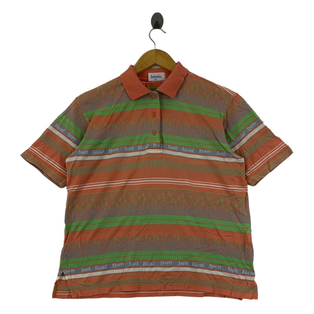 Vintage 90’ JANTZEN SOUTH ISLAND AOP Polo Tee Shirt Top Monogram Tennis Golf