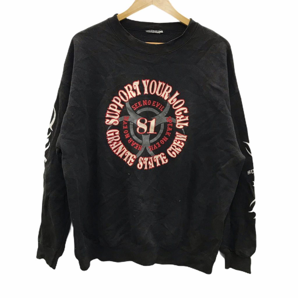 Vtg SEE NO EVIL Rockin The Granite State Sweatshirt Pullover Sweater Jumper Big Logo