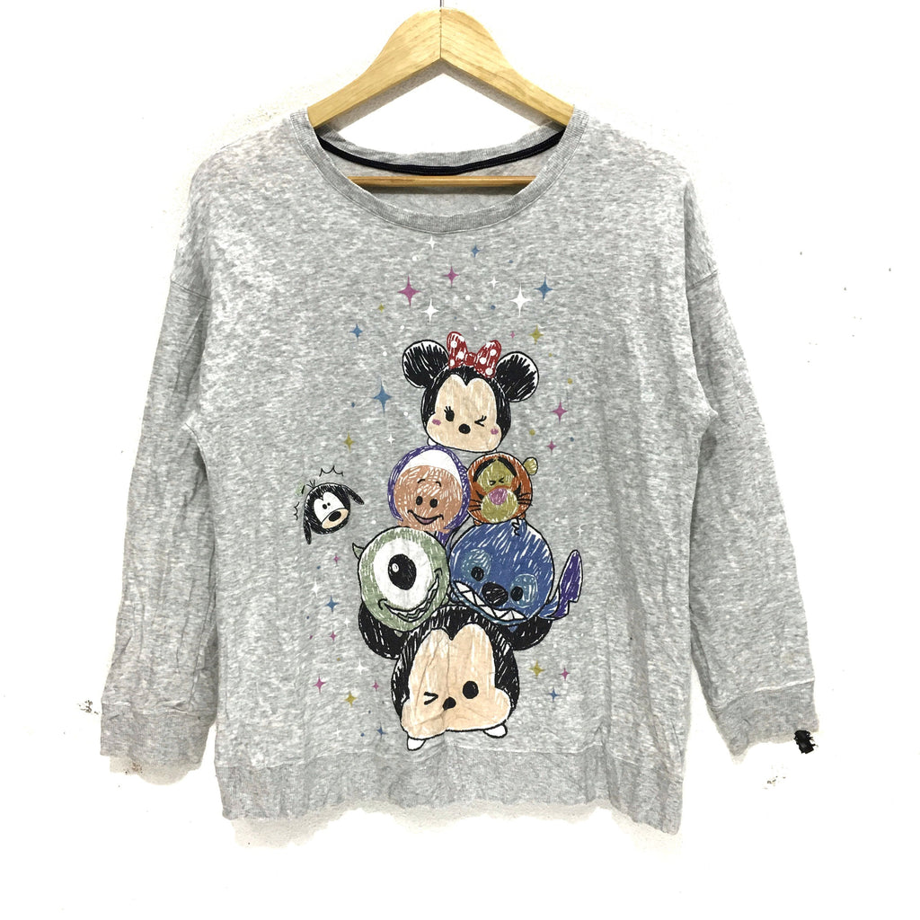MICKEY MOUSE Lilo Stitch Winnie The Pooh Disney Cartoon Sweatshirt Big Logo Jumper Gray Sweater
