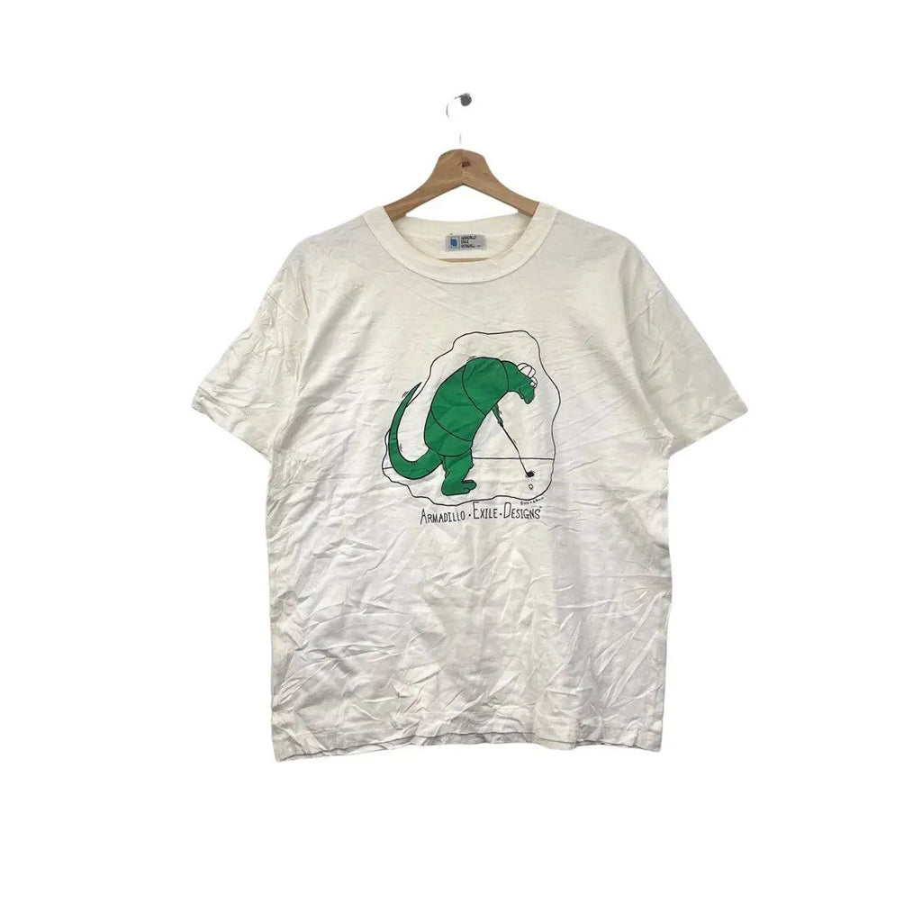 Vintage 1990 ARMADILLO EXILE DESIGNS Golf Painting Tee Shirt Art Single Stitches