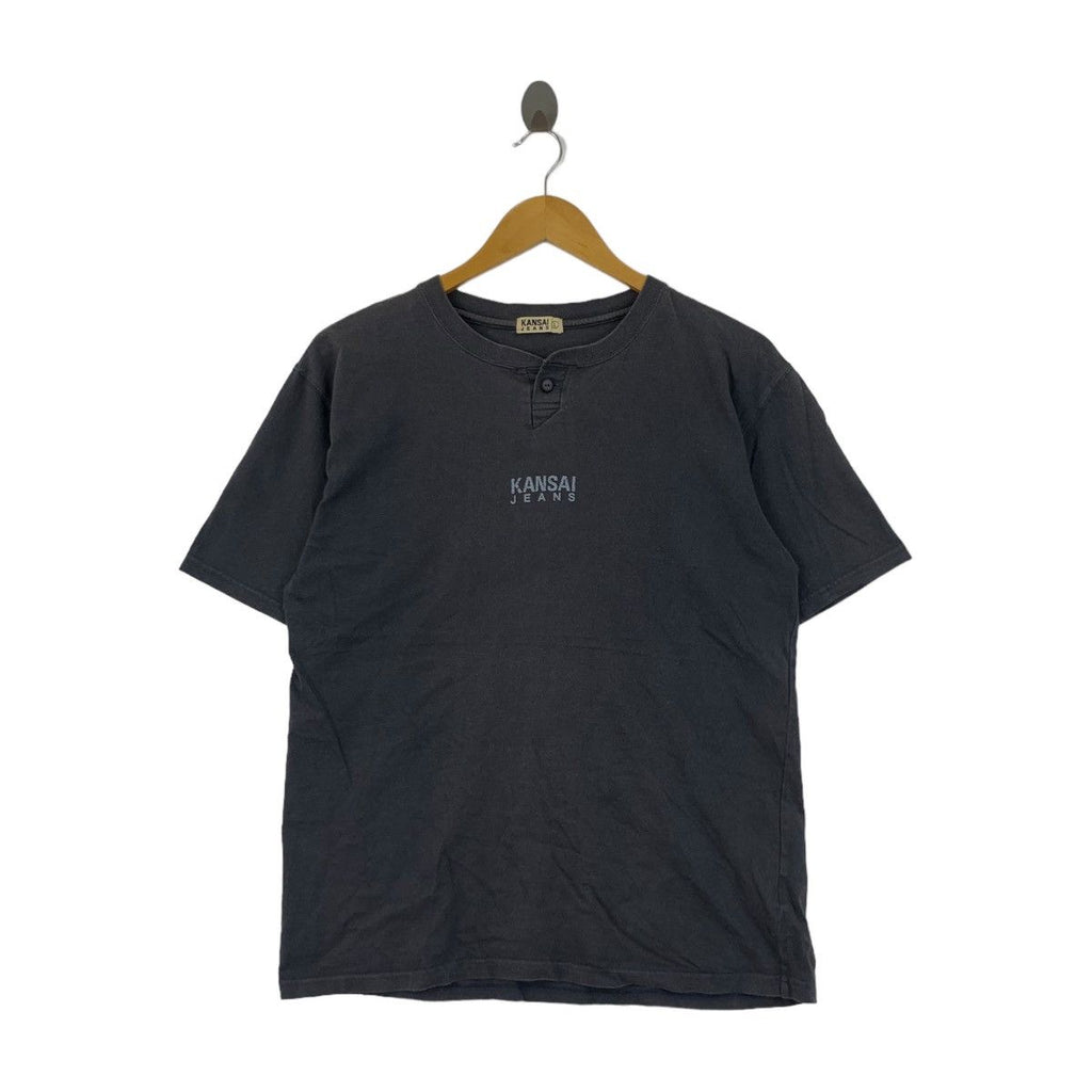 Vintage KANSAI YAMAMOTO JEANS Natural Faded Tee Shirt Plain Henley Top