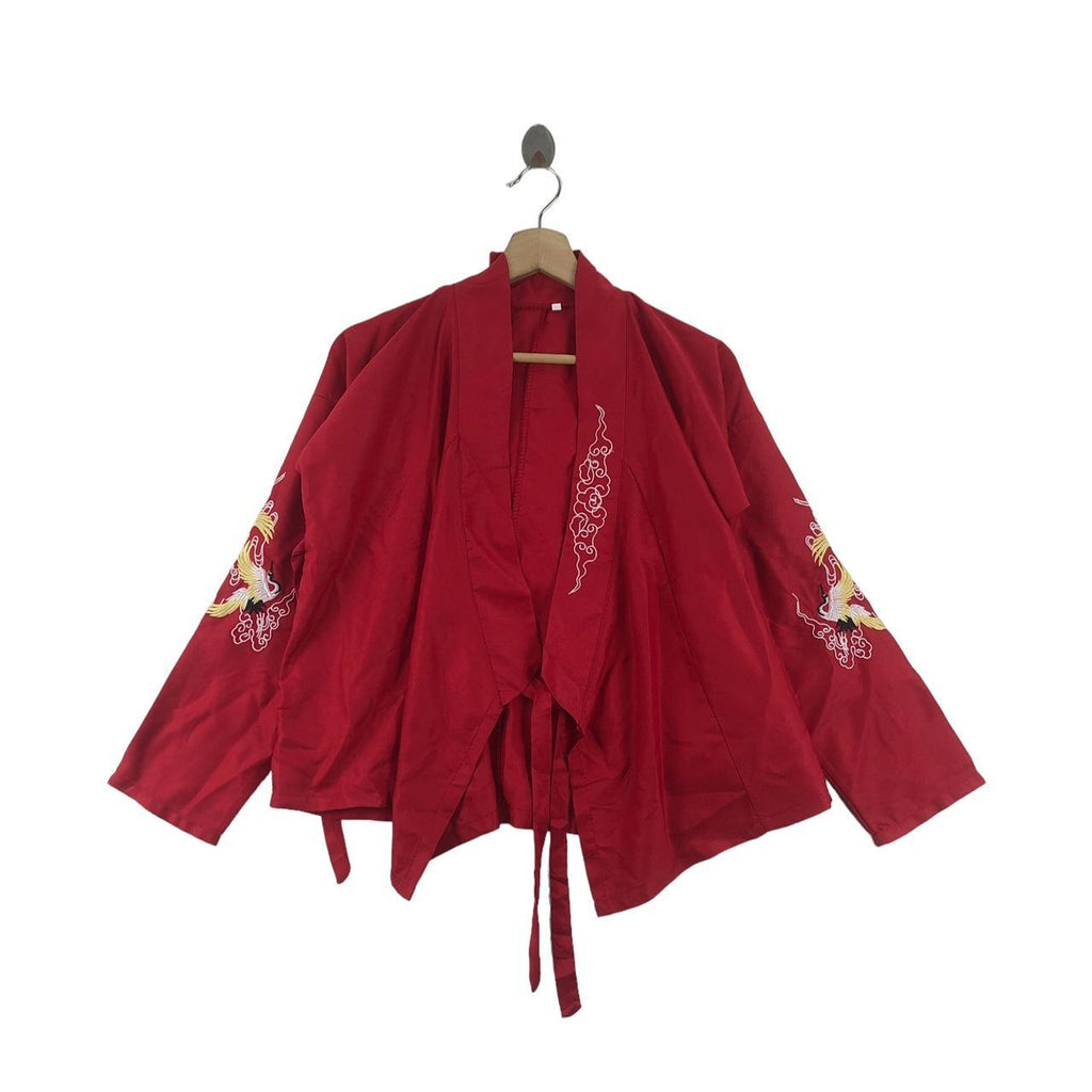 Vintage 80’ KIMONO DRAGON JAPAN Crane Tsuru Embroidered Cape Jacket