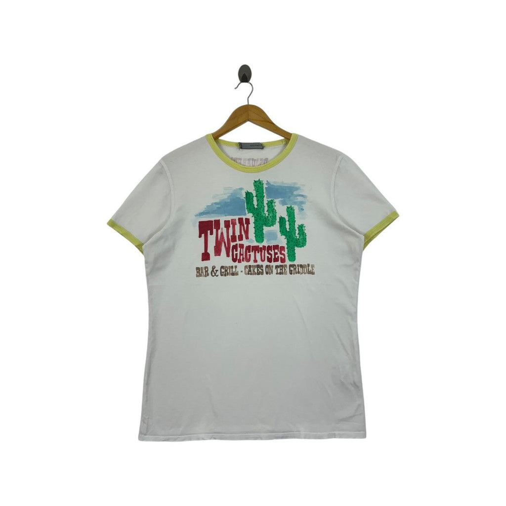 DSQUARED2 MADE IN ITALY Twin Cactuses Distress Design Tee Shirt Top Ringer Bar Grill