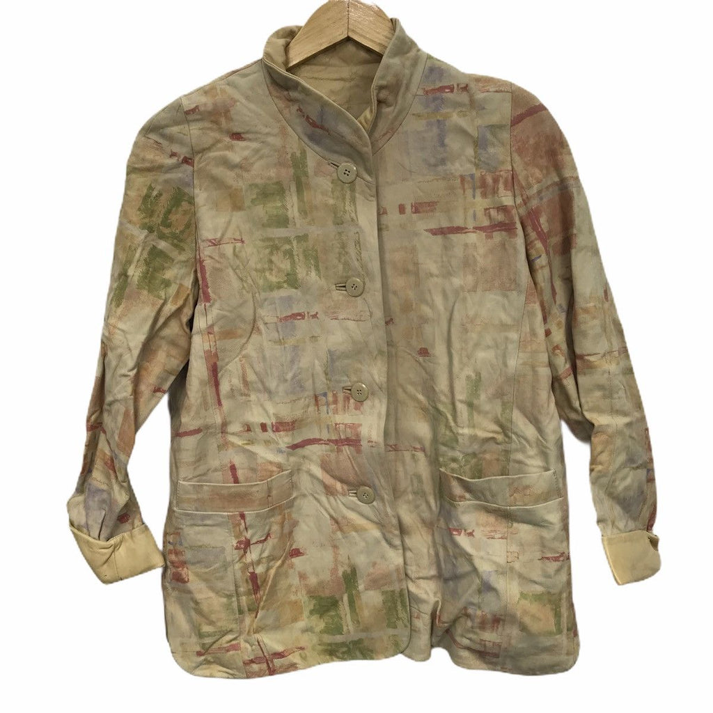 Vintage ABSTRACT POP ART Drawing Painting Light Jacket Cardigan Button Up Shirt Blouse