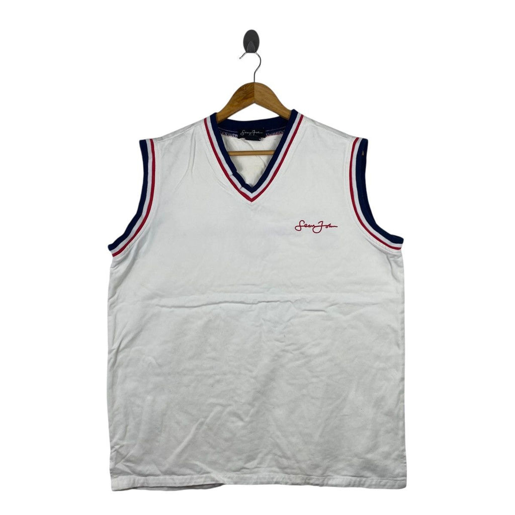 Vintage SEAN JOHN Hip Hop Rap Basketball Ringer Tee Shirt Tank Top Embossed Logo