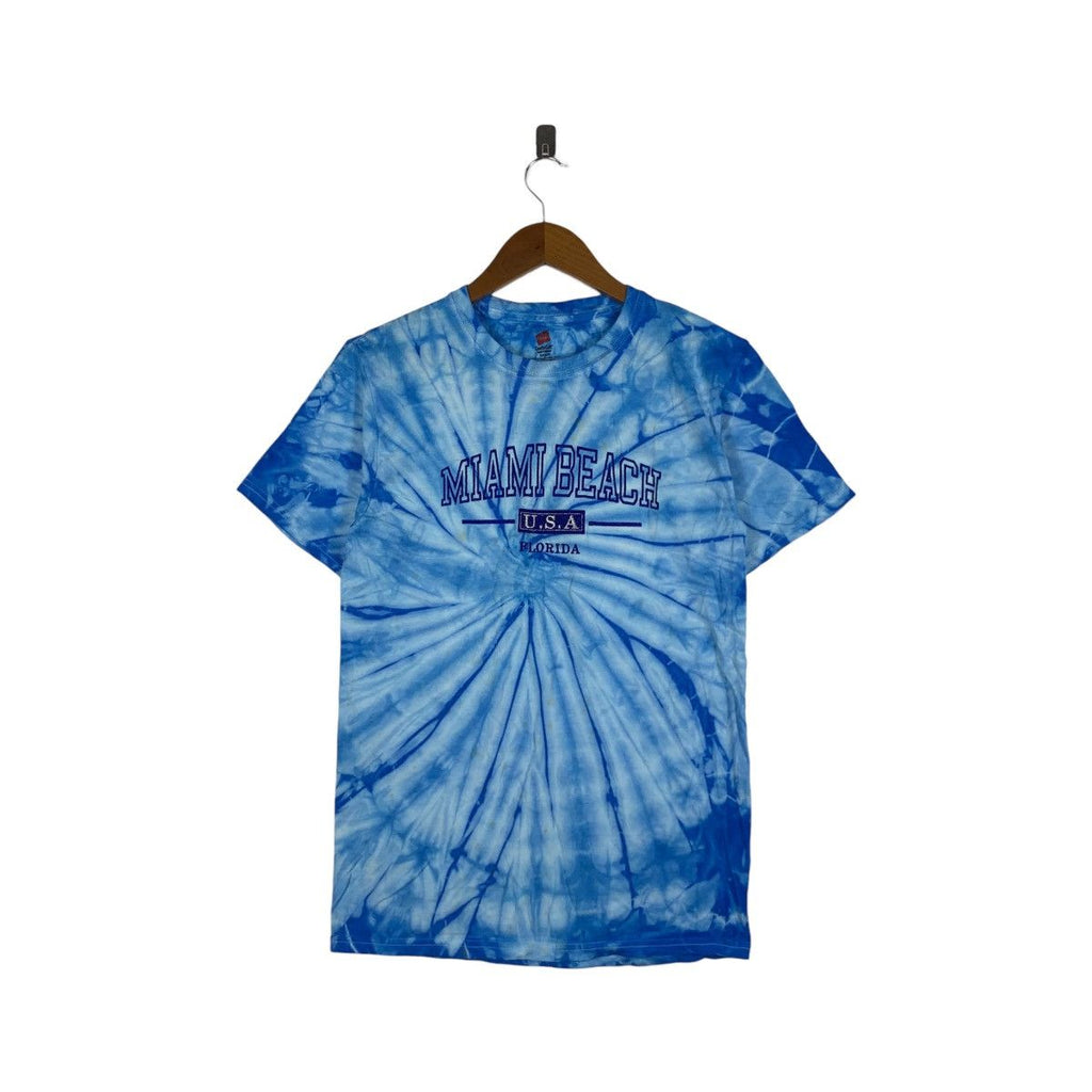 Vintage MIAMI BEACH USA Florida Tie Dye Hanes Tee Shirt Top Vacation Summer