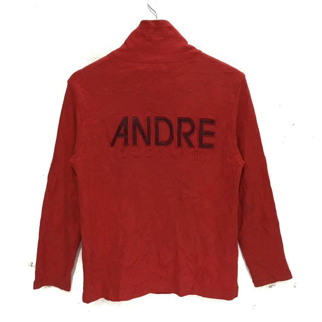 Vintage ANDRELUCIANO ITALY MILANO Half Zipper Sweater Sweatshirt Pullover Jumper Red Kangaroo Pocket Anorak