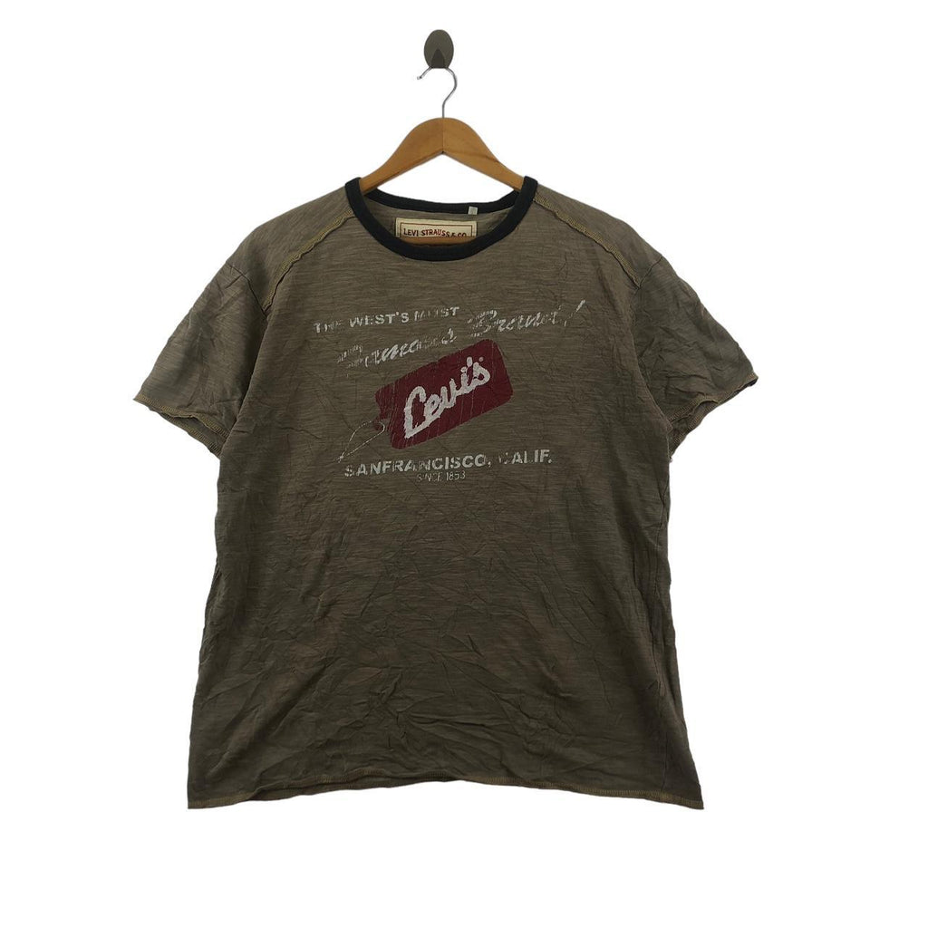 Vintage LEVI’S STRAUSS USA Distress Design Ringer Tee Shirt Top