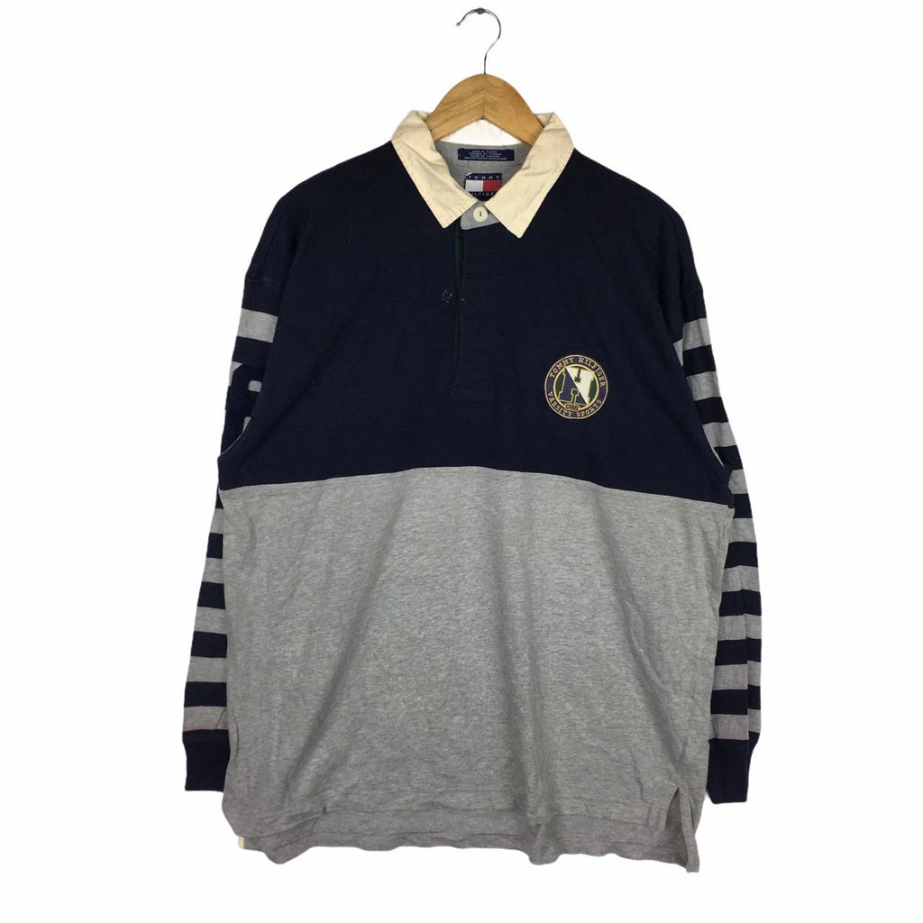 Vtg TOMMY HILFIGER Stripped Rugby Polo Tee Shirt Sailing Gear